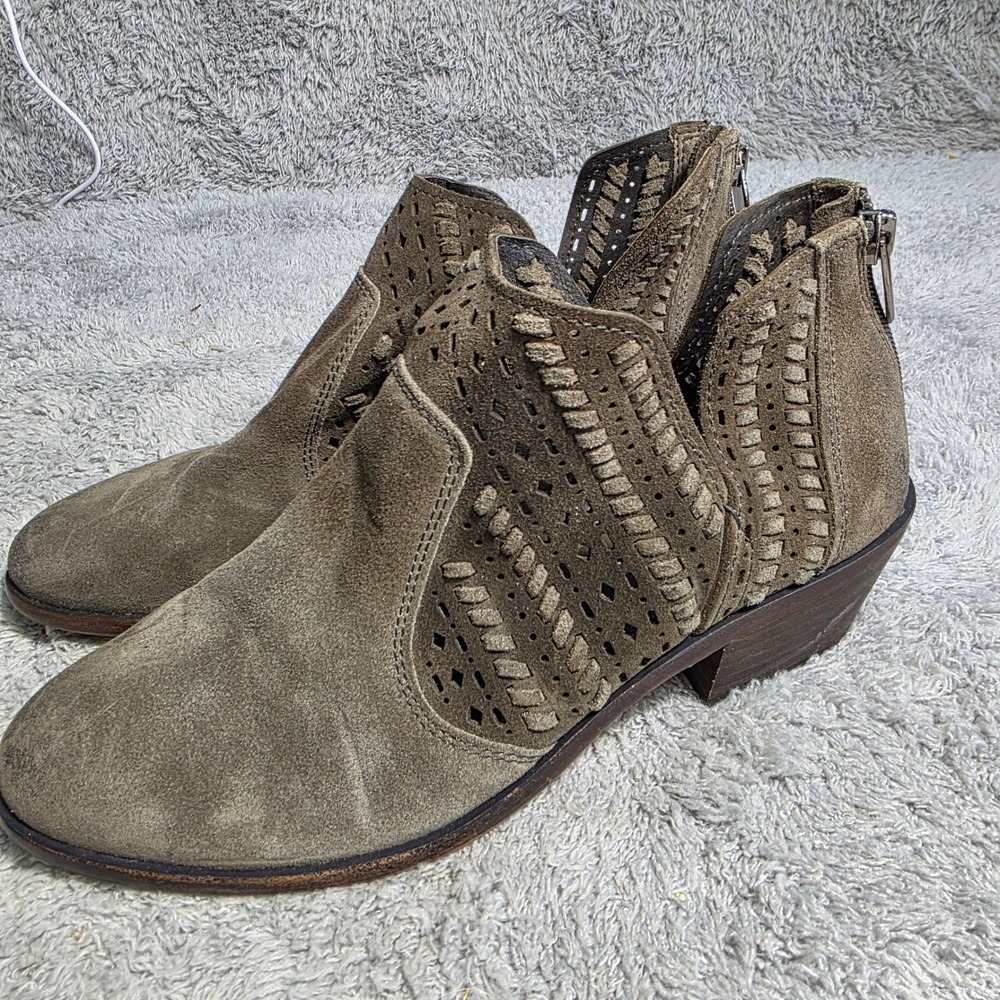Vince Camuto Suede‎ Braided Cutout Shooties Ankle Booties Taupe Womens 7.5 EXC